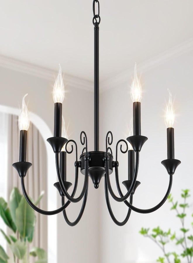 WOKE Farmhouse Chandelier, 6-Light Black Chandelier Light Fixture for Dining Room, Rustic Industrial Pendant Ceiling Light Fixture Candle Chandelier for Living Room Kitchen Island (Bulb not Included) - Image 1